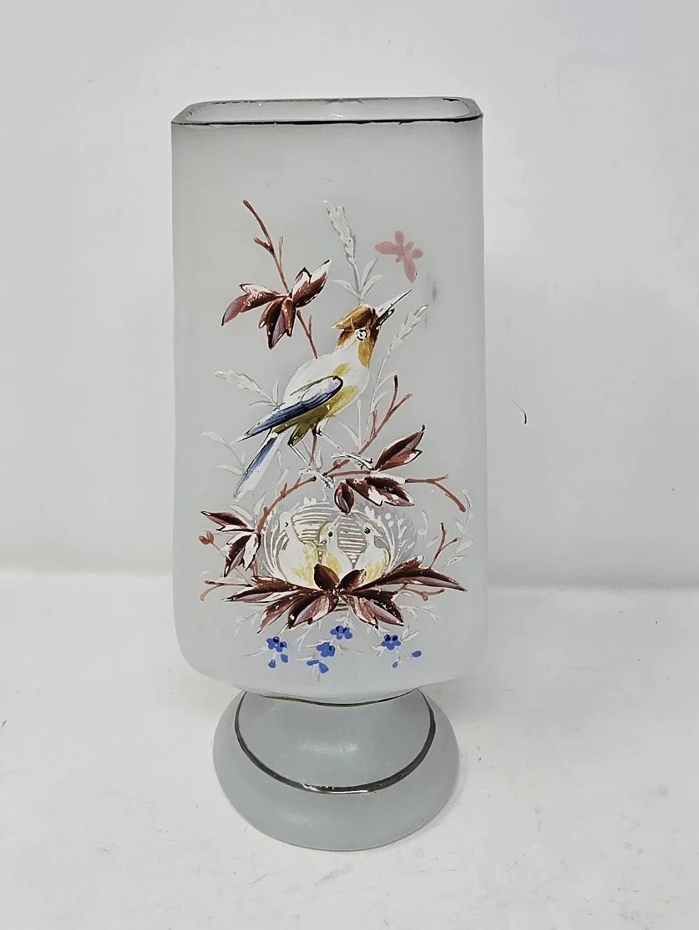 Vtg 1970s white satin glass vase square nature Chinese Japanese oriental - Picture 2 of 9